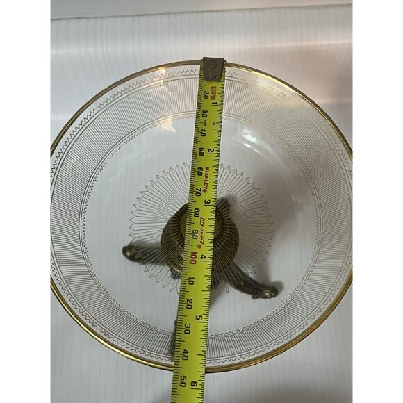 Vtg Ornate Metal Pedestal Soap Dish Antique Brass Tone Removable Glass Dish 5” - Picture 7 of 10